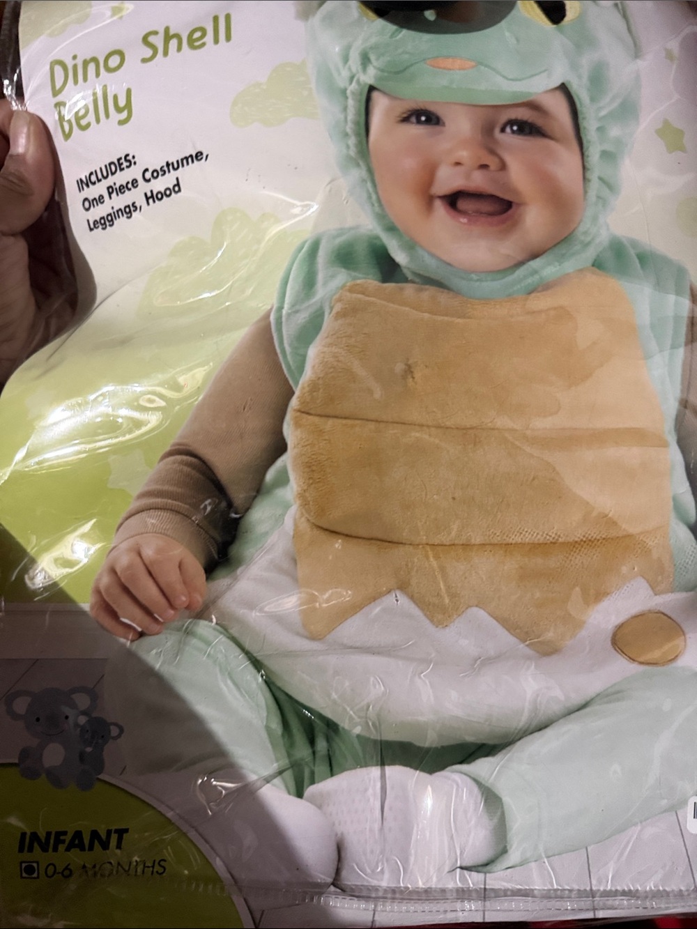 Mint Green and Tan Dino Shell Infant Costume Hooded One-Piece0-6 months